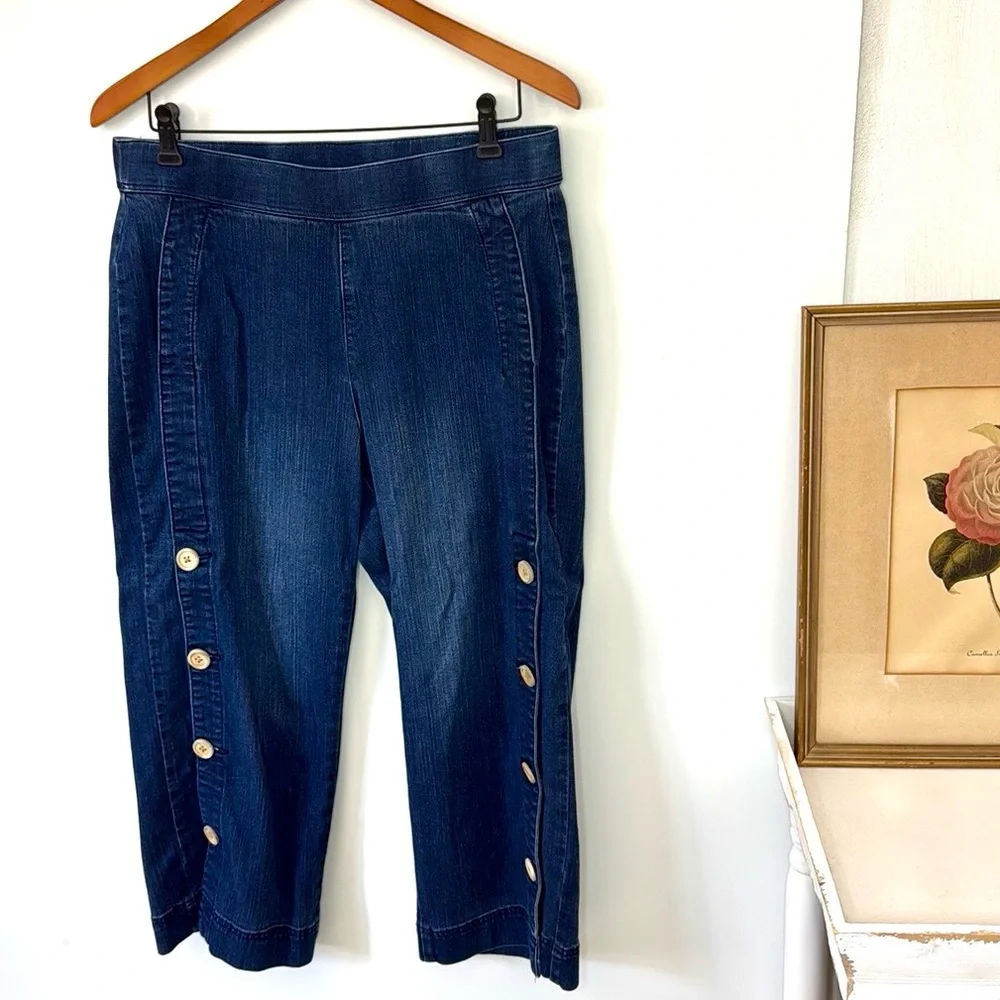 Soft Surroundings Wide Leg Crop Jeans Button Side Sz M - Picture 1 of 13